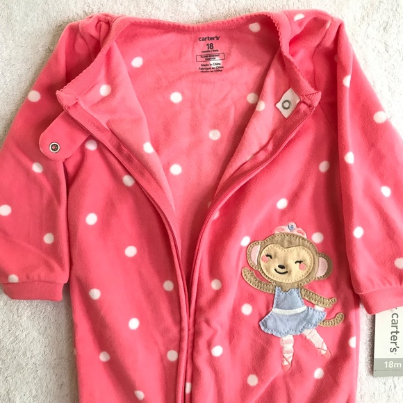 CARTER’S Fleece Pajama Sleeper Bear Ballerina Polka Dot Size 18 Months Pink NWT - Picture 3 of 12